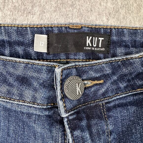 Kut From The Cloth Distressed Jeans Womens 12 Blue Medium Wash Raw Hem Mid Rise - Picture 4 of 11